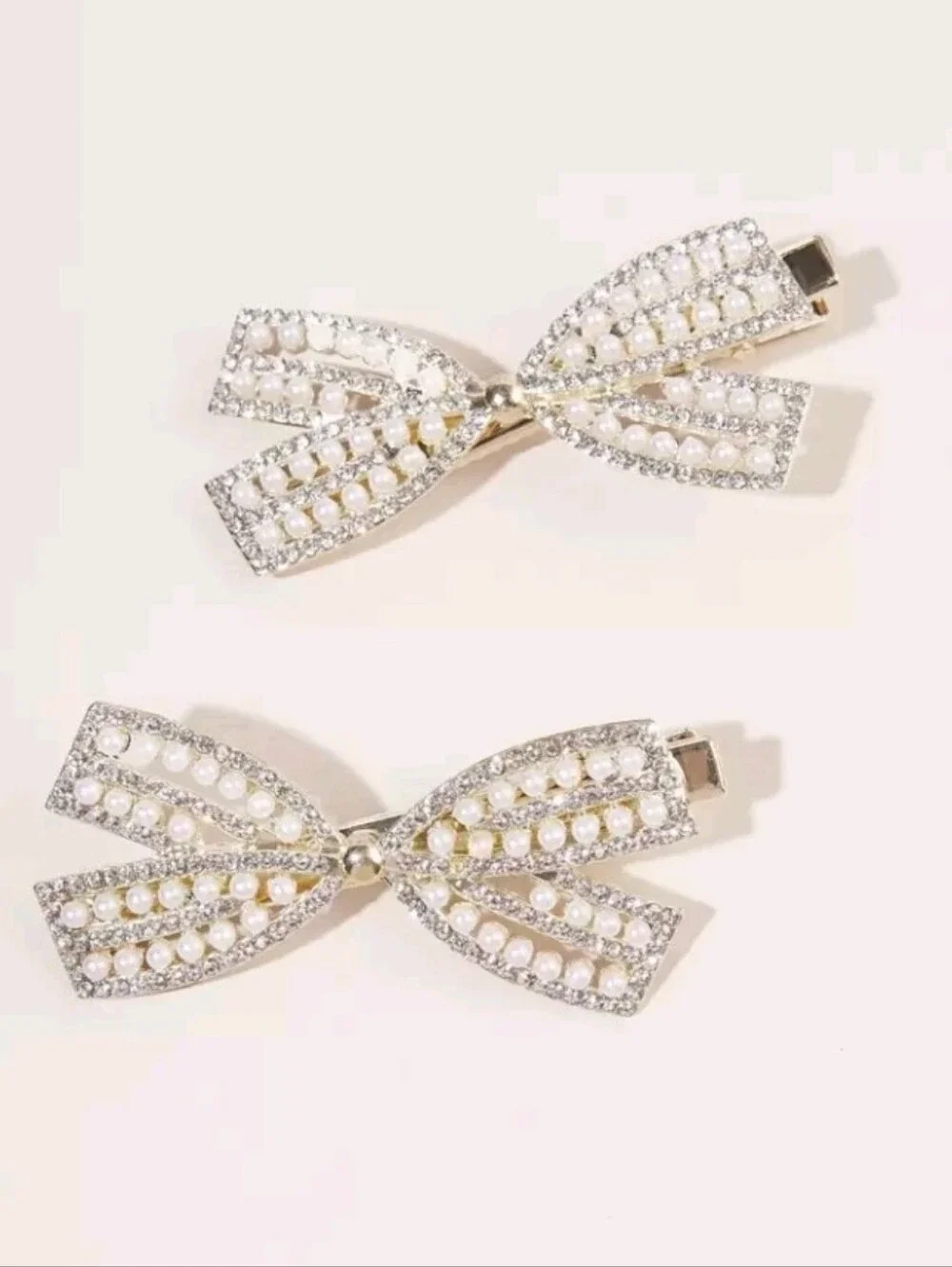 NEW! Pearl & Crystal Bow Hair Clips Set